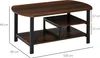 A brown and black coffee table with two shelves, shown with dimensions indicated by white text and lines. Voir les images du produit