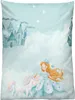 A watercolor illustration of a princess with a unicorn in a cloudy sky with castles. Anteprima dell’immagine prodotto