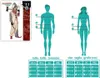 A collage showing a costume, a size chart with male and female silhouettes, and measurement details. Produktbild-Vorschau