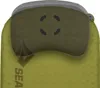Top view of an olive-colored self-inflating sleeping mat with a gray headrest. Produktbild-Vorschau