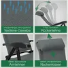 A collage of four close-up images showcasing features of a camping chair. Produktbild-Vorschau