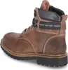A brown leather boot with a black collar and sole, shown from the side. Voir les images du produit