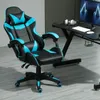 A gaming chair and desk setup with a computer monitor.