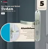 A marketing image showcasing a door handle set with descriptive text and branding. Produktbild-Vorschau