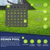 Product marketing image showing pool mats on grass with feature callouts. Náhľad obrázku produktu