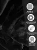 A close-up of black plush fabric with marketing icons and text on the right side. Produktbild-Vorschau