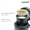 A close-up view of an open rice cooker showing the steamer insert and the cooking pot filled with rice and vegetables. Anteprima dell’immagine prodotto