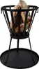A black metal fire pit with logs inside, placed on a black circular base. Produktbild-Vorschau