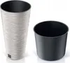Two plant pots are shown against a white background. One is a tall, textured white pot, and the other is a shorter, dark gray pot. Podgląd zdjęcia produktu