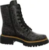 A single gray boot with a leopard print pattern. Voir les images du produit