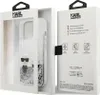 A product packaging for a Karl Lagerfeld iPhone case, showing the case inside the packaging. Produktbild-Vorschau