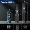 Three water filter cartridges of different sizes are displayed with dimensions and compatibility information. Anteprima dell’immagine prodotto