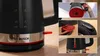 A collage of images showing a black Bosch electric kettle with red accents, including close-ups of its features and a hand holding it. Anteprima dell’immagine prodotto