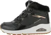 A side view of a black Skechers sneaker with rose gold accents and a white sole. Náhled obrázku produktu
