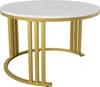 A round coffee table with a white marble top and a gold metal base. Náhled obrázku produktu