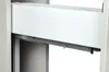 A close-up view of a white drawer slide mechanism extending from a cabinet. Voir les images du produit