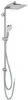 A silver showerpipe with a rain showerhead and a handheld showerhead on a white background. Produktbild-Vorschau