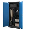 An open blue metal cabinet filled with gym and sports equipment. Produktbild-Vorschau