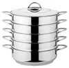 A stack of stainless steel steaming pots with a lid. Produktbild-Vorschau