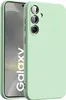 A mint green phone case is shown on a phone with the word 'Galaxy' visible on the screen. Produktbild-Vorschau