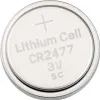 A close-up, top-down view of a single silver lithium battery. Produktbild-Vorschau