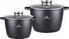 Two black pots with speckled texture and glass lids are shown against a white background. Produktbild-Vorschau