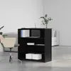 A black reception desk with shelves in a modern office setting. Podgląd zdjęcia produktu
