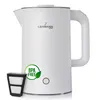 A white electric kettle is shown against a white background, with a small accessory in the foreground. Produktbild-Vorschau
