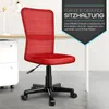 A red office chair is shown in a room with a desk and filing cabinet. Text overlays describe the chair's features. Anteprima dell’immagine prodotto
