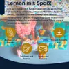 Two children are playing with a tablet, surrounded by icons representing different apps and features. Produktbild-Vorschau