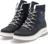 A pair of navy blue winter boots with white fur lining and gray laces, presented on a white background. Produktbild-Vorschau