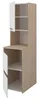 A product shot of a white and wood cabinet set. Produktbild-Vorschau