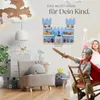 A child's room with a castle-themed wall shelf displaying toys, a child playing with a sword, and other decorative items. Náhled obrázku produktu