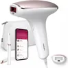 A Philips Lumea IPL hair removal device with accessories, including a smartphone app interface, a smaller attachment, and a storage pouch, displayed on a white background. Náhľad obrázku produktu