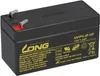 A black rechargeable sealed lead-acid battery with yellow and white text and logos on a white background. Voir les images du produit