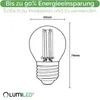 A diagram of an LED light bulb with dimensions and marketing text. Produktbild-Vorschau