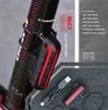 A bicycle light attached to a carbon fiber bicycle seat post, with a USB cable and another light shown in the foreground. Text describes features. Podgląd zdjęcia produktu