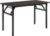A dark brown folding table with black metal legs against a white background. Náhľad obrázku produktu