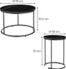 Two round coffee tables with black marble tops and gray metal legs, shown with dimensions indicated by measurement lines and text. Náhľad obrázku produktu