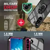 A person running on a beach with a phone case and screen protector shown with feature callouts. Produktbild-Vorschau