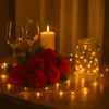 A romantic setting with red roses, wine glasses, a candle, and fairy lights in a jar. Produktbild-Vorschau
