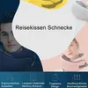 Collage showing people using travel pillows and icons describing features. Produktbild-Vorschau
