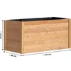 A wooden raised garden bed with dimensions indicated by text overlays. Produktbild-Vorschau