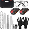 A collection of tools and accessories for a mini chainsaw, laid out on a white background. Produktbild-Vorschau
