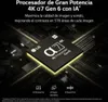A close-up marketing image of a processor chip with text overlays describing its features. Produktbild-Vorschau