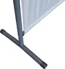 A close-up view of the base and lower pole of a white fabric screen or room divider, supported by a gray metal stand. Produktbild-Vorschau