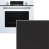 A white oven and a black induction hob are shown against a white background. Produktbild-Vorschau