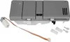A close-up, isolated shot of a dishwasher detergent dispenser with an attached wire harness and some connectors. Produktbild-Vorschau