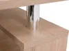 A close-up view of a wooden table with a silver cylindrical leg. Voir les images du produit