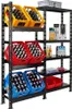 A metal shelving unit filled with crates of bottled drinks. Produktbild-Vorschau